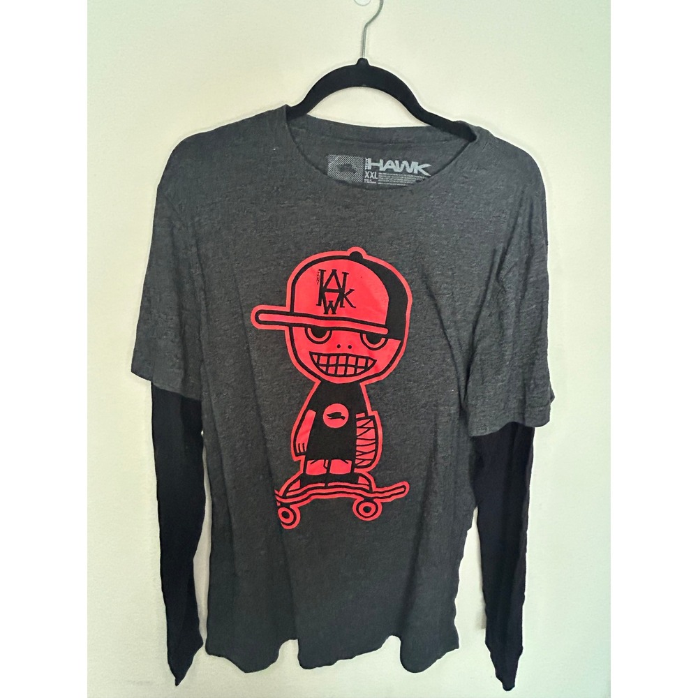 Tony Hawk Hawk Skateboard Layered Graphic Long Sleeve T-Shirt XXL Gray Red